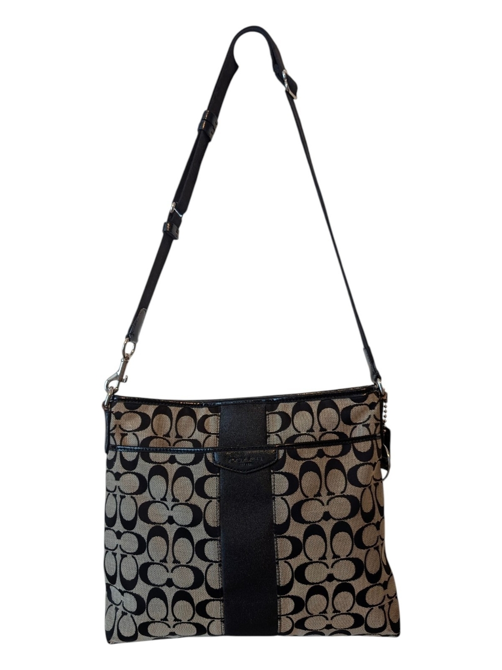 Coach Y2K Signature Stripe Crossbody File Bag, Black/Gray, #F28502, EUC!